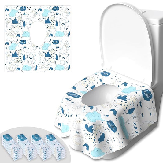 20 Pack Disposable Toilet Seat Covers - Extra Large, Individually Wrapped for Travel - Toddler Potty Training Seat Covers, Kids Travel Essentials for Airplane, Trip, Public Toilet (Animal-B)