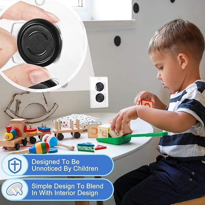 Thyle 200 Pcs Baby Proofing Outlet Covers Bulk Improved Grip Socket Guards for Child Safety Standard Universal Electrical Plug Protectors for Home Office Daycare (Black)