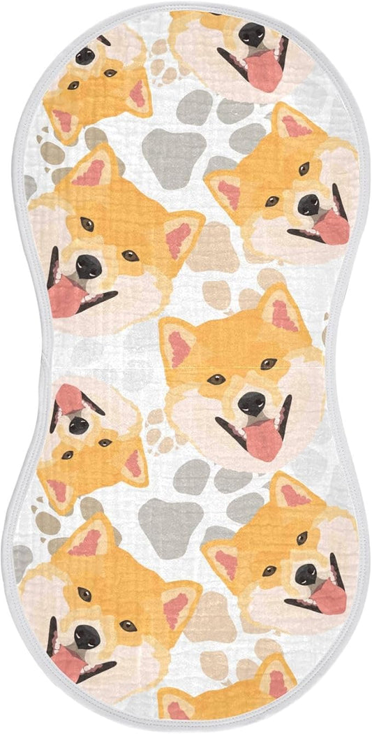 Muslin Burp Cloths for Baby Boys and Girls - 1-Pack Ultra Absorbent Shiba Inu Dog Muslin Washcloths, Newborn Towel, Milk Spit Up Rags, Burp Cloth Bib for Unisex, 22 x 11 Inch