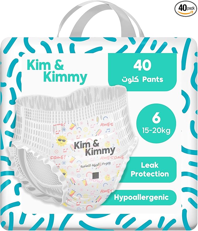 Kim & Kimmy Eco Diaper Pants, Size 6, 33-44 lbs, 40 Pants - 12 Hour Leak Protection, No Rashes, Hypoallergenic, Ultra-Soft & Highly Absorbent - Cruelty Free & Vegan - Summer Icons