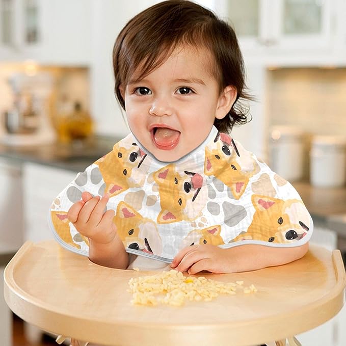 Muslin Burp Cloths for Baby Boys and Girls - 2-Pack Ultra Absorbent Shiba Inu Dog Muslin Washcloths, Newborn Towel, Milk Spit Up Rags, Burp Cloth Bibs for Unisex, 22 x 11 Inch