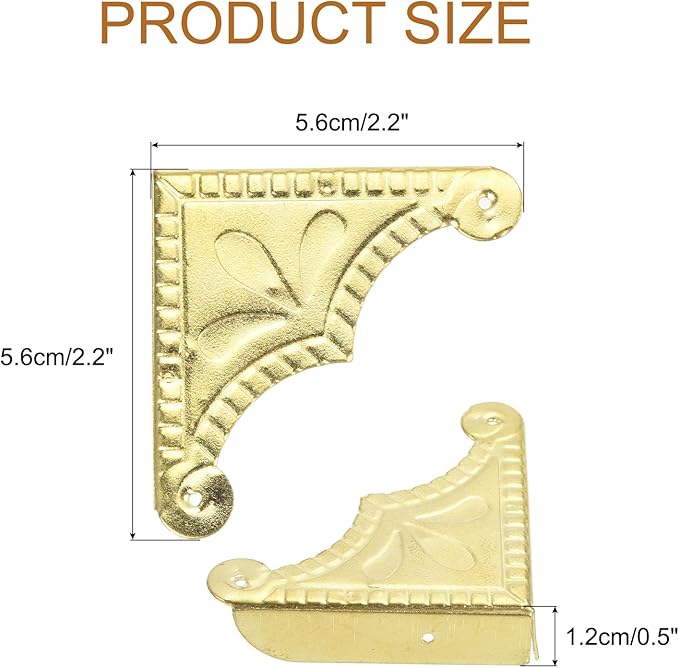 uxcell 30pcs Vintage Corner Protector 2.2"x2.2"x0.5" Decorative Metal Edge Corner Protectors Brackets with Mounting Nails for Box Wooden Case Chest Table Desk Gold