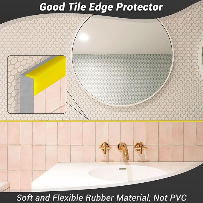 Tile Edge Trim, Flexible L Shaped Rubber Edge Trim, Small Size 90 Degree Tile Corner Trim, Peel and Stick Edging Trim for Tile and Wall Edges, Table Edge Trim, Yellow Color, 20Ft, Rubber EPDM Material
