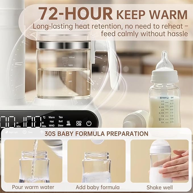 Baby Bottle Warmer, Steamer & Dryer, 16-in-1 Fast Milk Warmer with Timer for Breastmilk & Formula, 1.2L Electric Kettle with Accurate Temp Control, Thaw, Steri-lizing, Keep Warm, Heat Food