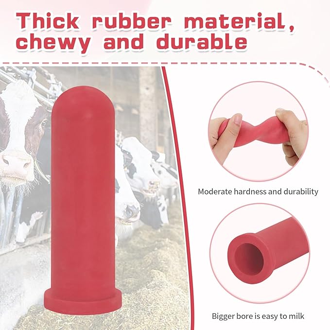 6PCS Calf Feeder Pacifier Teats Soft Rubber Feeding Teats for Cattle Horse Donkey Nursing Bottle Nipples Farm Animal Feeding Supplies (RED)