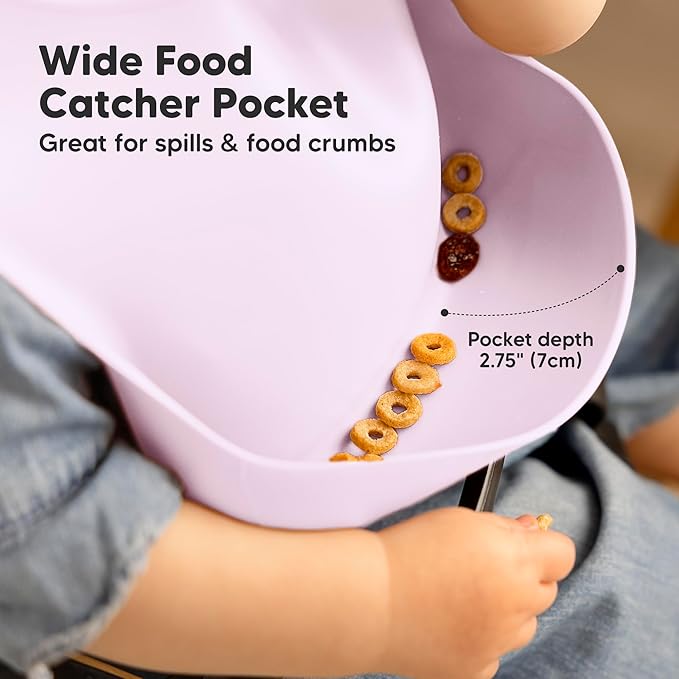 KeaBabies 2-Pack Silicone Bibs for Babies, Toddlers Girl, Boy – Sturdy Food-Grade Baby Bibs for Eating, Large Food Catcher, Clean & Put On Easily, Waterproof Toddler Feeding Essentials (Amethyst)