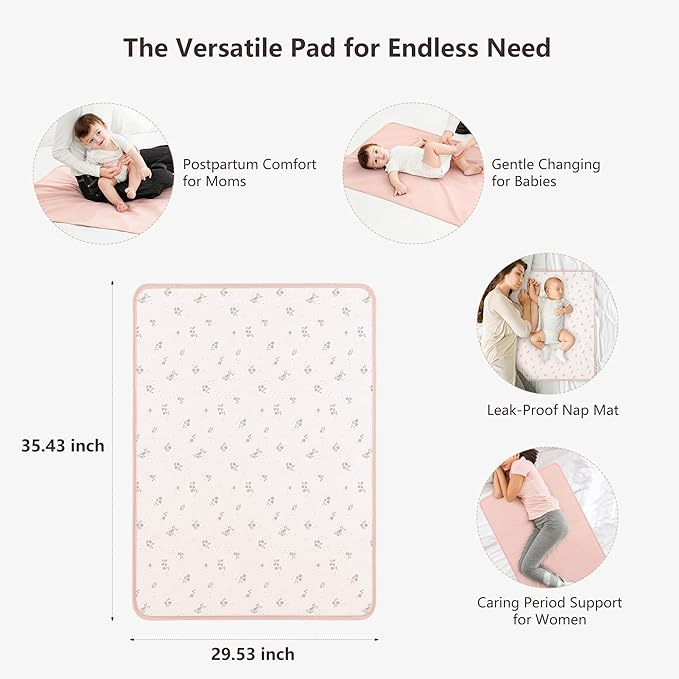 Susurration Baby Changing Pad Travel Changing Pad 2 Pack, 35 * 29.5 inch Portable Diaper Changing Pad Travel, Waterproof Changing Mat Diaper Bag Essentials - Pink&Flower