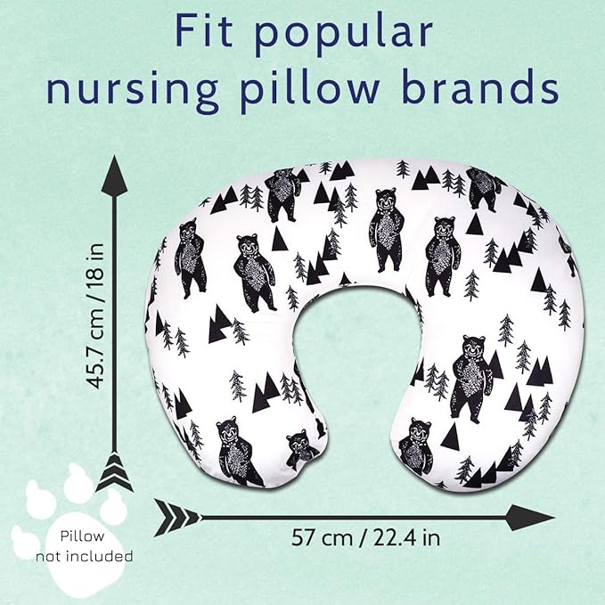 TANOFAR Bear Nursing Pillow Cover, Breastfeeding Pillow Slipcover for Baby Boys & Girls, Nursing Pillow Case for Newborn, Soft Fabric Fits Snug On Infant, Washable & Breathable, Black & White Animal