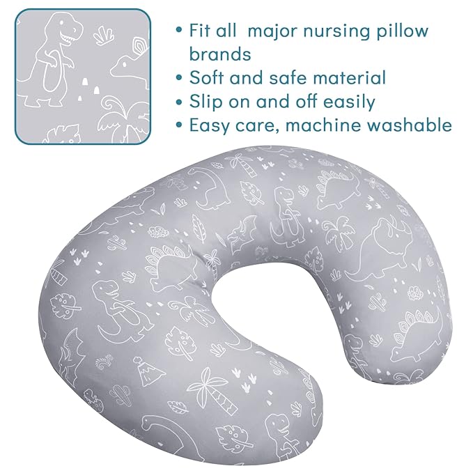 DILIMI Nursing Pillow Cover for Baby Boy and Girl, Ultra Soft Comfortable Stretchy Removable Slipcover for Newborn Breastfeeding Pillows, Dinosaur