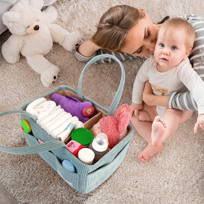 Buzz&Bloom Baby Diaper Caddy Organizer, Stylish Storage Basket for Newborn Essentials and Diaper Station, Gift for Baby Shower and Registry Must-Have (Sage)