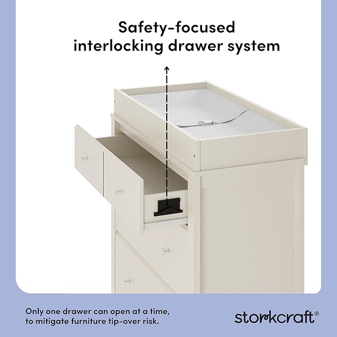 Storkcraft Horizon 3 Drawer Chest with Removable Changing Topper (Frosted Oat) – GREENGUARD Gold Certified Nursery Dresser, Kids’ Storage Chest with Organizer, Durable and Stylish 3-Drawer Design