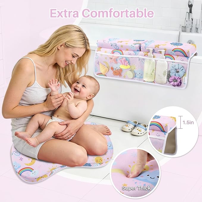 Bath Kneeler and Elbow Rest Pad Set, 1.6'' Thick, Quickly Dry, Bathtub Kneeler Pad with Bath Accessories Storage, Bath Kneeling Pad and Elbow Pad for Tub