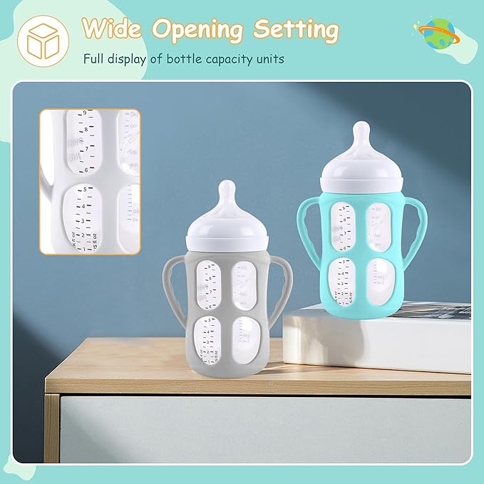 4 Pack Silicone Sleeves with Handles for Philips Avent Natural Baby Bottle 9 oz/8 oz, Avent Glass Bottles Sleeve Easy grip, Anti Breakage Baby Bottle Holder, Compatible with Philips Avent Glass Bottle