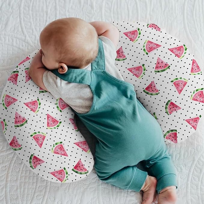 Watercolor Watermelon Dots Baby Nursing Pillow Covers for Boy Girl Tropical Summer Fruits Nursery Slipcovers for Breastfeeding Pillows Beach Vacation Soft Stretchy Removable Covers for Newborn Infant