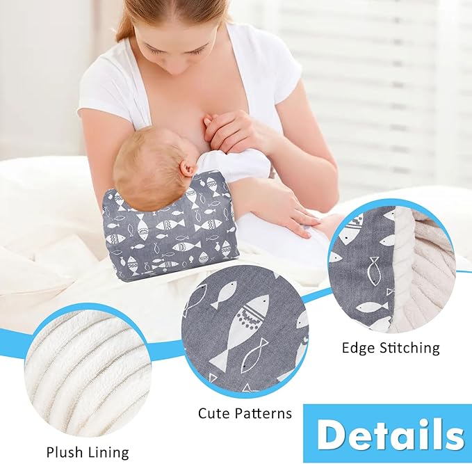 Baby Feeding Arm Pillow,Nursing Arm Pillows for Breastfeeding,Soft Cotton for Newborn, More Support for Mom and Baby,Portable and Washable,Ergonomic Nursing Essentials（Grey Little Fish）