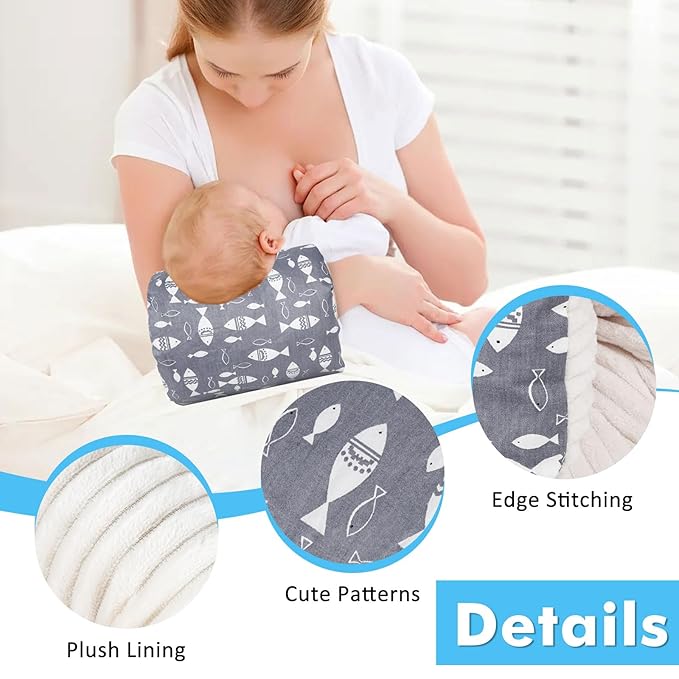 Baby Feeding Arm Pillow,Soft Cotton Bottle Nursing Arm Pillows for Newborn,Breastfeeding Pillows for More Support for Mom and Baby,Portable and Washable,Ergonomic Nursing Essentials(Grey Fish)