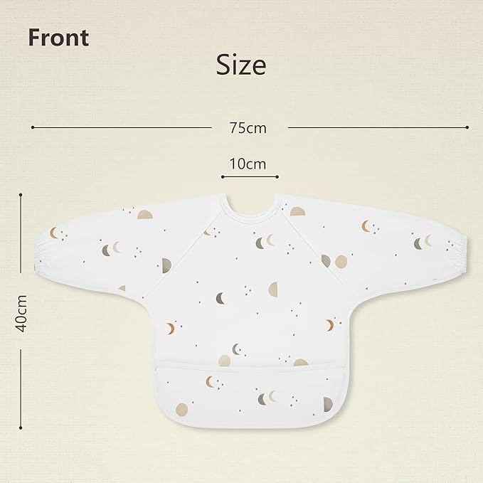 Susurration Baby Bibs with Sleeves for Eating, 2 Pack Reusable Waterproof Bibs Toddler Bibs with Sleeves, 6-36 Months Baby Feeding Essentials - Grey Moon