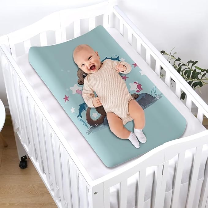 ZDCUSTOM Sea Otter Printing Changing Pad Cover Change Table Cover Sheets, Baby Changing Pad Covers, Changing Mat Cover Infant Newborn Changing Table Sheet