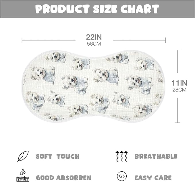 vvfelixl Muslin Burp Cloths Cute Cartoon West Highland Terriers Baby Washcloths for Baby Girl Boys 2 Pack