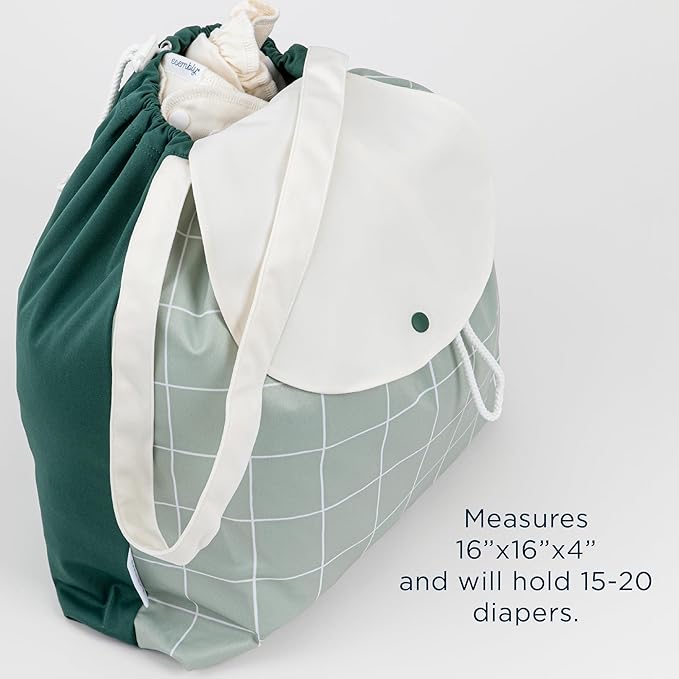 Esembly Day Bag – Reusable Wet and Dry Bag Made From Recycled Fabric With Dual Waterproof Compartments for Cloth Diapers, Swimsuits, Toiletries, and Snacks - Botany