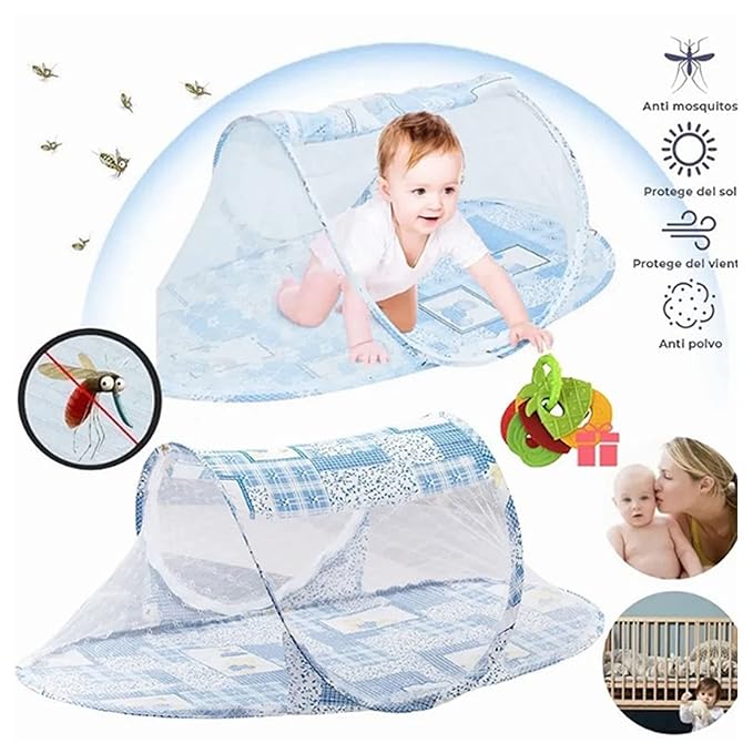 Baby Crib Net Tent, Zipper Closure Folding Portable Breathable Baby Bed Net Cover for Infant (Blue)