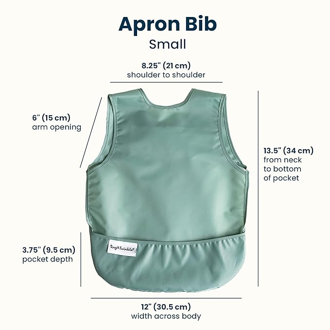 Tiny Twinkle Mess Proof Baby Bibs | 2 Pack Waterproof Toddler Bib for Eating | Baby Apron for Feeding, Machine Washable, Perfect Shower Gift (Sage Charcoal, 6–24M)