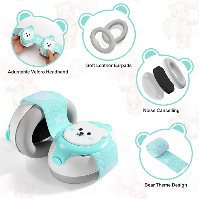YomauiYee Baby Headphones,Bear Infant Ear Protection Noise Cancelling Headphones for Infants 0-36 Months,Baby Travel Essentials with Carrying Bag Infant Earmuffs for Sleep/Airplane/Outdoor