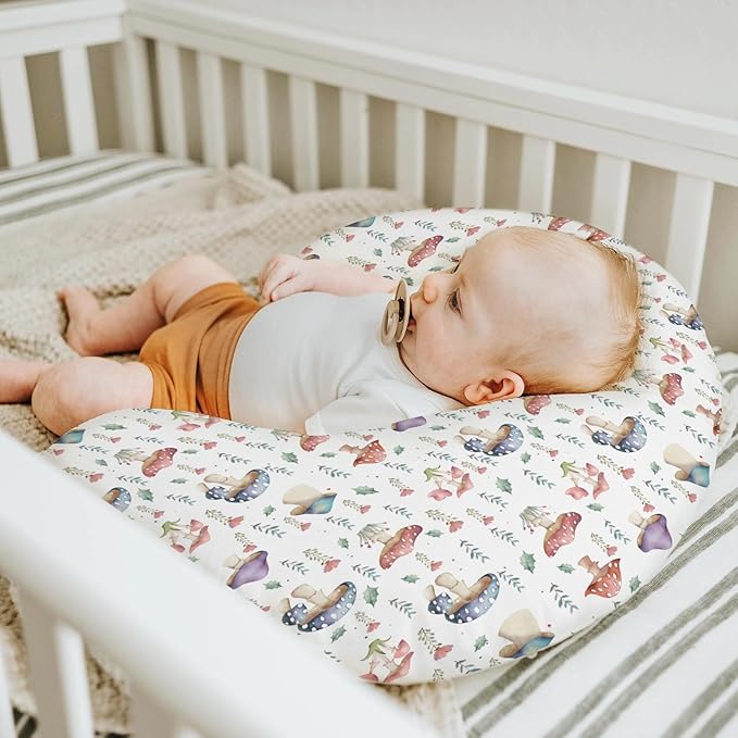 Fairytale Mushroom Baby Nursing Pillow Covers for Boy Girl Colorful Mushrooms Floral Leaves Nursing Pillowcase for Breastfeeding Pillows Magical Plant Soft Stretchy Slipcovers for Newborn Infant