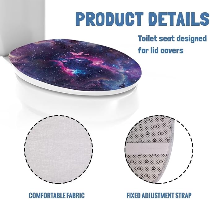 Toilet Lid Covers Soft Flannel Fabric Toilet Lid Cover Starry Cat Print Toilet Lid Cover Breathable Toilet Seat Covers for Bathroom Soft, Dustproof Seat Covers Keep Clean
