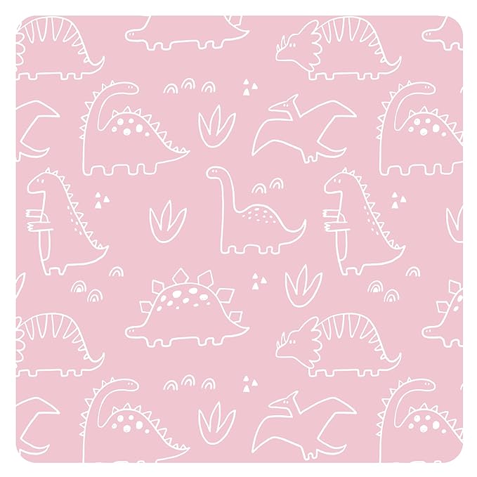 BapronBaby Dino Friends Blush Wet Dry Bag - Waterproof Two Zipper Pockets - Reusable for Mealtime, Diapers, Stroller, Snacks, Swimsuits - Machine Washable - 11" x 9"