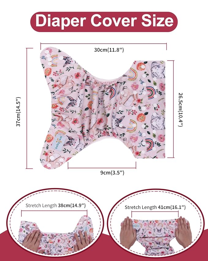 babygoal Cloth Diaper Covers 6 Pack with Wet Bag for Fitted Diapers and Prefolds with Double Gussets, Adjustable and Reusable for Baby Girls