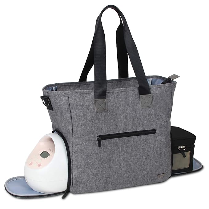 Teamoy Breast Pump Tote Bag,Compatible with Spectra S1/S2, Medela, Cooler Bag, Dark Gray | 14" Laptop Sleeve, Built-in Pockets, Breastfeeding Moms, Work Tote Bag, Pumping Bag