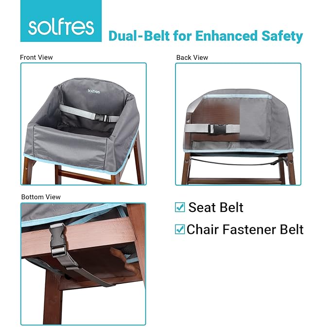 Dual-Belt Baby High Chair Cover, Lead & Phthalate Free, Sturdy and Robust Material, Waterproof Washable Cover for Wooden or Restaurant High Chairs, Gray
