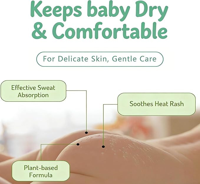 Baby Body Powder, Talc-Free Cornstarch Dusting Powder, Soothing Care for Sensitive Skin, Protect Diaper Area, Help Prevent Diaper Rash with Zinc Oxide, Gentle Formula Absorb Sweat & Anti-Chafe, 3.53oz