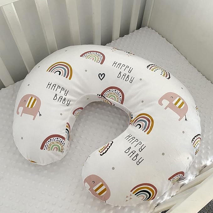 OWLOWLA Nursing Pillow Cover, Breastfeeding Pillow Slipcover Fits Nursing Pillow for Baby Boy Girl(Rainbow&Elephant)