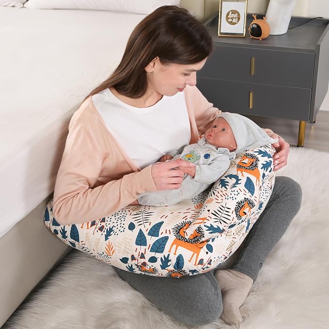 BATTOP Nursing Pillow for Breastfeeding with Removable Cover, Feeding Pillow for More Support for Mom, Adjustable Waist Strap Breastfeeding Pillow, Bottle-Feeding