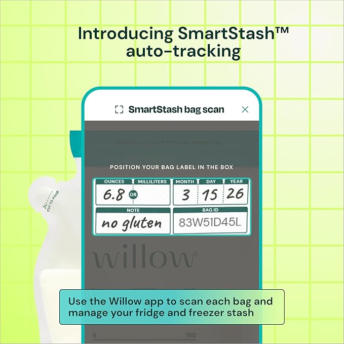 Willow - 8oz Breast Milk Storage Bags - SmartStash Tracking - 50ct - Double Zip Seal for Durability - Freezer & Fridge Breastmilk Storage - Easy Pour Spout - BPA Free - Breastfeeding Essentials