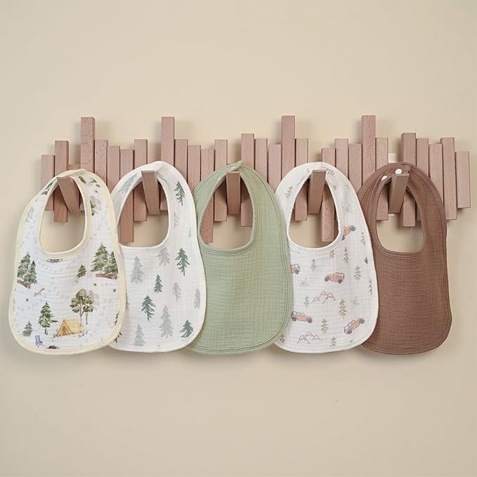 GLLQUEN BABY Muslin Drool Bibs for Boys Girls 6 Pack, Adjustable Baby Bibs for Drooling and Teething, Soft Cotton Baby Bandana Bib for Newborn Feeding Essentials (Cross-country Adventure)