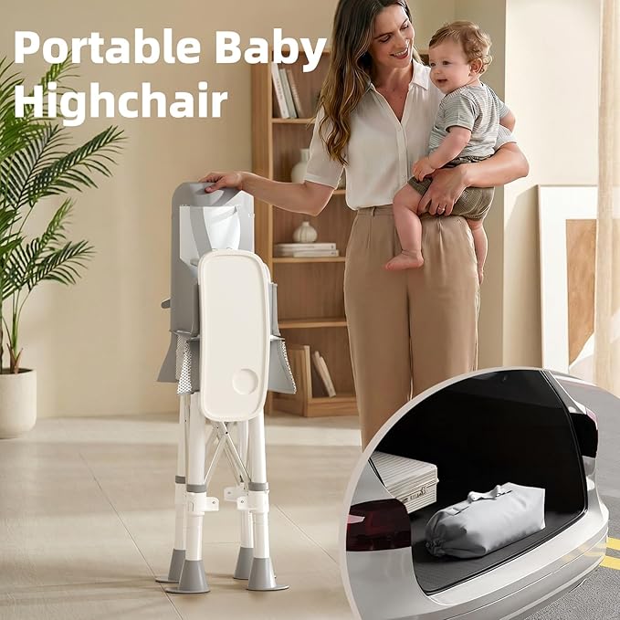 High Chair for Babies & Toddlers, Portable & Foldable Baby Feeding Chair with Removable Tray, Travel Highchair for Kitchen, Dining, Outdoors, Up to 33 lbs
