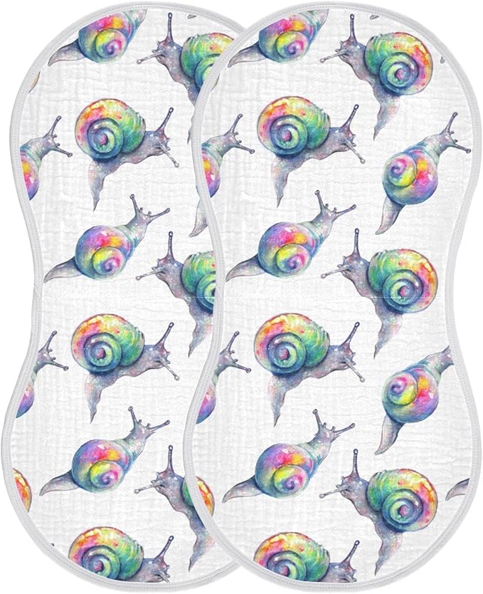 Rainbow Snails Pattern Colorful Shells Muslin Burp Cloths for Baby 2 Pack 100% Cotton Baby Washcloths Bibs for Boy Girl