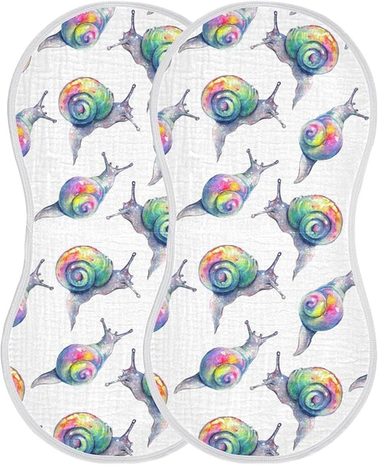Rainbow Snails Pattern Colorful Shells Muslin Burp Cloths for Baby 2 Pack 100% Cotton Baby Washcloths Bibs for Boy Girl