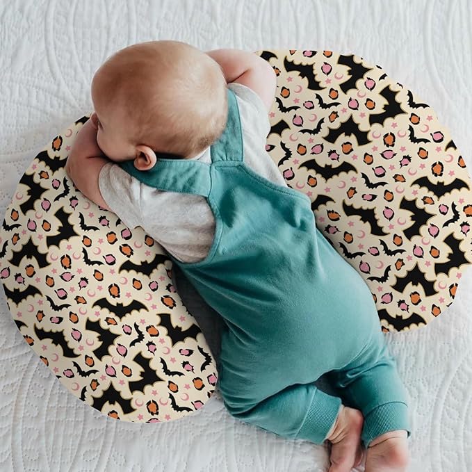 Halloween Bats Leopard Baby Nursing Pillow Covers for Boy Girl Pink Orange Spooky Bats Moon Stars Nursing Pillowcase for Breastfeeding Pillows Halloween Night Soft Stretchy Slipcovers for Newborn