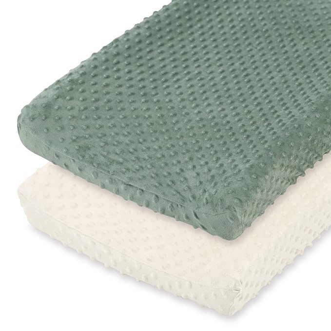 The Peanutshell Minky Dot Diaper Changing Pad Cover - Ultra Soft Baby Mat Cover for Boys & Girls, Fits 16” x 32” Changing Table Pads - Sage, 2 Pack