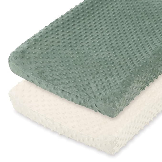 The Peanutshell Minky Dot Diaper Changing Pad Cover - Ultra Soft Baby Mat Cover for Boys & Girls, Fits 16” x 32” Changing Table Pads - Sage, 2 Pack