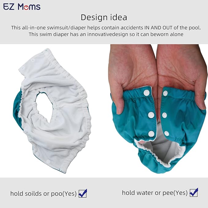 EZ Moms 2 Packs Reusable Swim Diapers Toddler Baby Swim Diaper Size 4 Washable Snap Pool Swimming Diaper 4T Soft and Silky Waterproof Diapers for Swimming Lessons Boys and Girls with a Laundry Bag