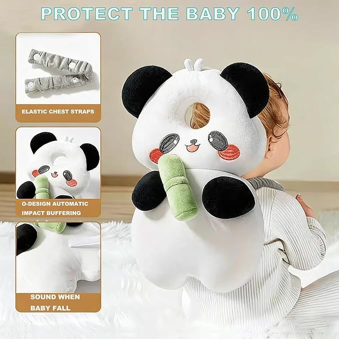 Baby Head Protector Backpack, Toddler Baby Head Protection Backpack with Baby Knee Pads Alarm Function for Walking & Crawling, Soft, Breathable and Wearing Safety Baby Head Protector- White Bear