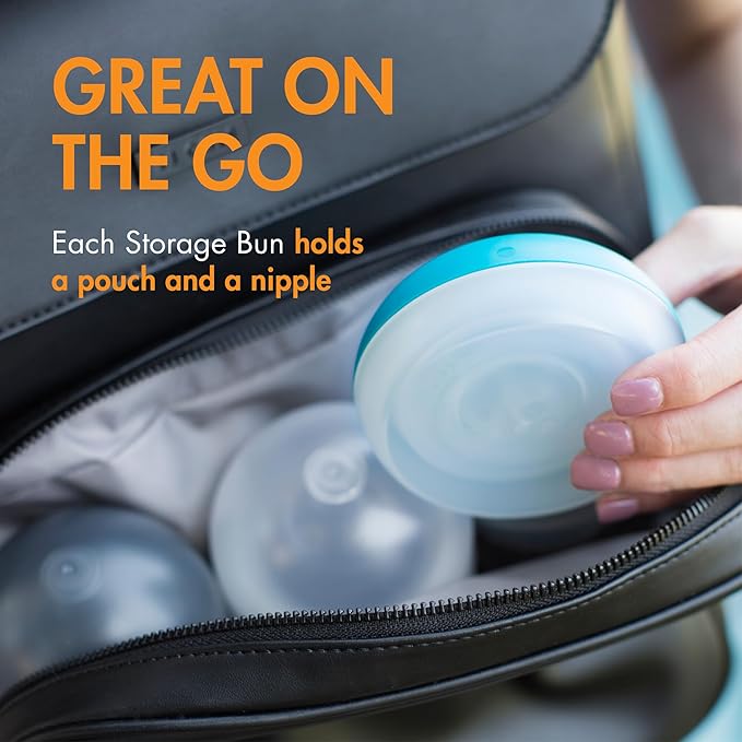 Boon Baby Bottle Storage Buns - Travel Holders for Nursh Bottles - Blue and White, 3 Count (Pack of 12)