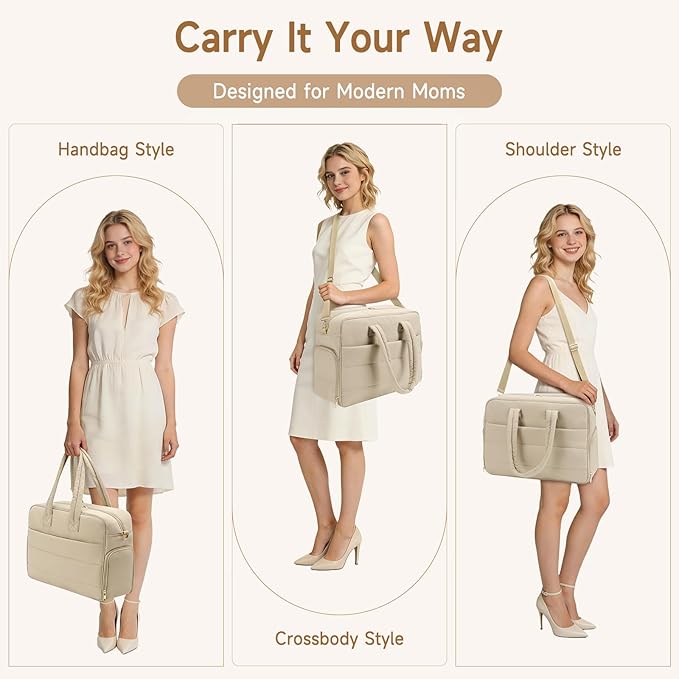 Breast Pump Bag with Insulated Breast Milk Cooler Pocket, Fits Spectra S1/S2 & Most Pumps, Water‑Resistant Work & Travel Tote with 15.6" Laptop Sleeve, Stroller Straps, Luggage Sleeve & Ice Pack,Camel