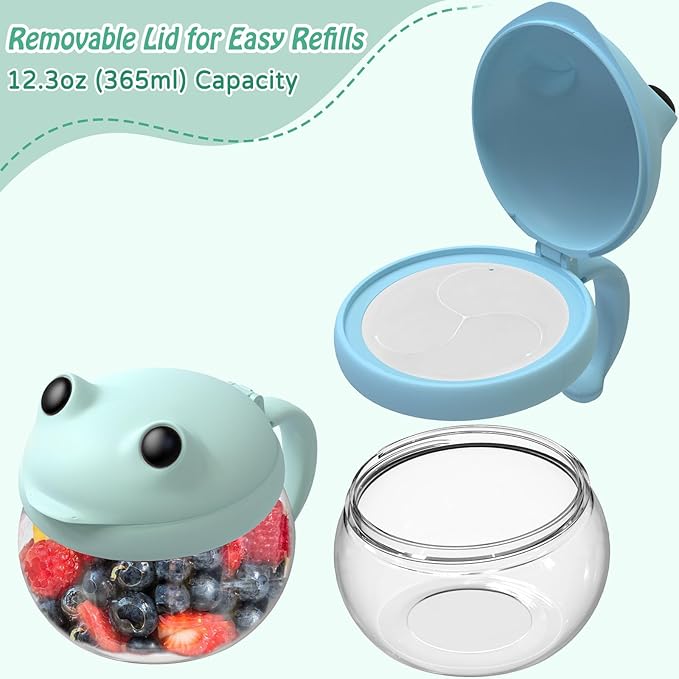 SELEWARE No Spill Snack Cups for Toddlers 2-Pack - Spill-Proof Snack Catcher with Handle, BPA-Free Tritan & Silicone - Easy Grip Kids Snack Container for On-The-Go, Dishwasher Safe (Green & Blue)