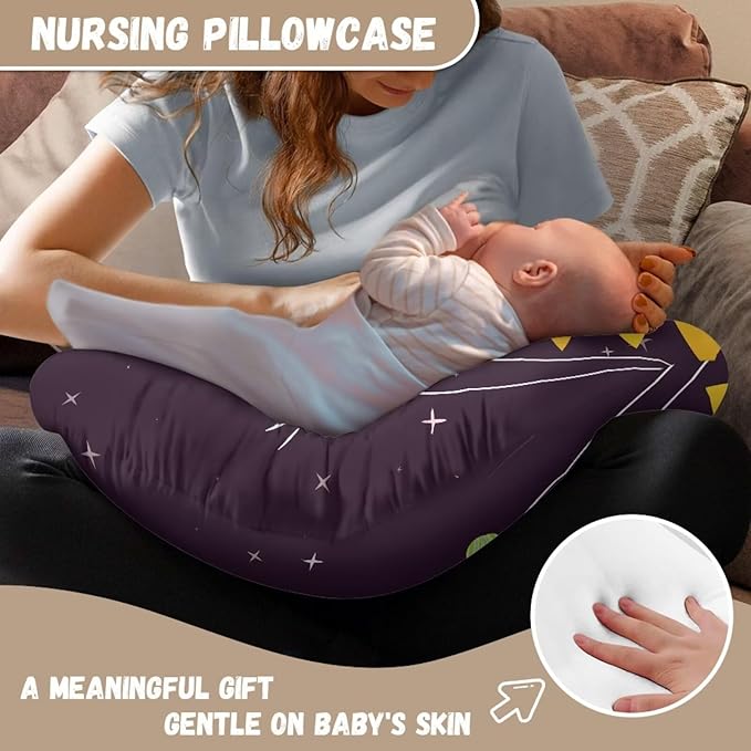 Nursing Pillow for Baby Girl，Removable Nursing Cover for Breastfeeding Pillows,Ultra-Soft Baby Nursing Pillow Covers Fits Newborn Feeding Pillow Purple,Sunflower Planets(Cover Only)